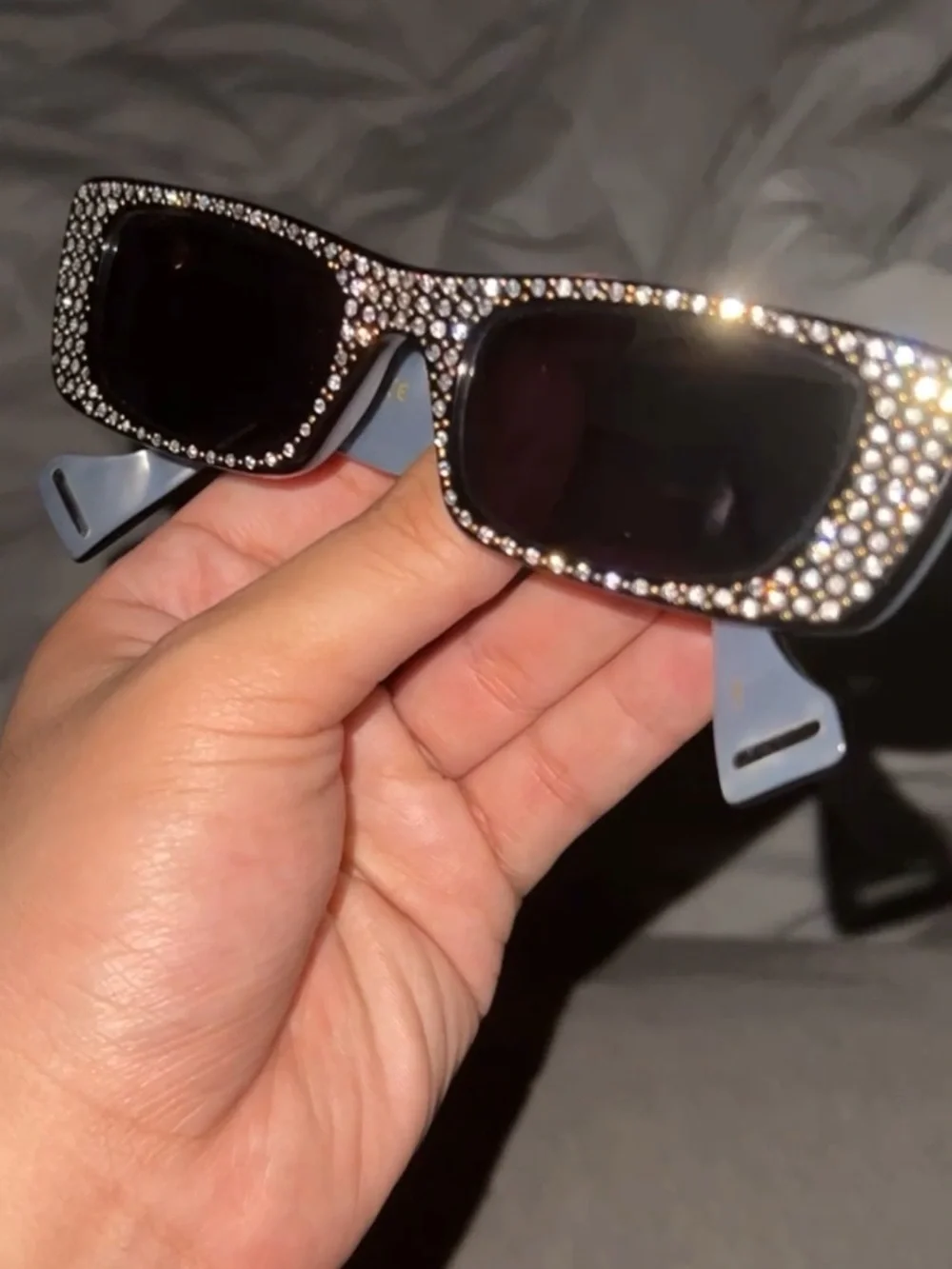 Gucci Black Crystal-Studded Rectangular Sunglasses